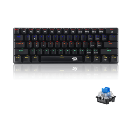 لوحة مفاتيح ميكانيكية للألعاب Redragon K613 JAX 60 مع مفاتيح زرقاء وإضاءة LED قوس قزح، باللون الأسود