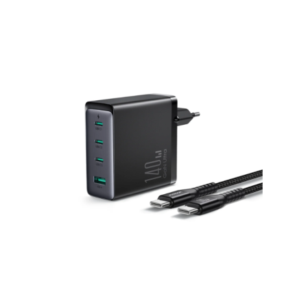 JOYROOM طقم شاحن سريع Type-C*3 USB A*1 كابل نوع C 1.2 متر 140 واط أسود JR TCG05EU