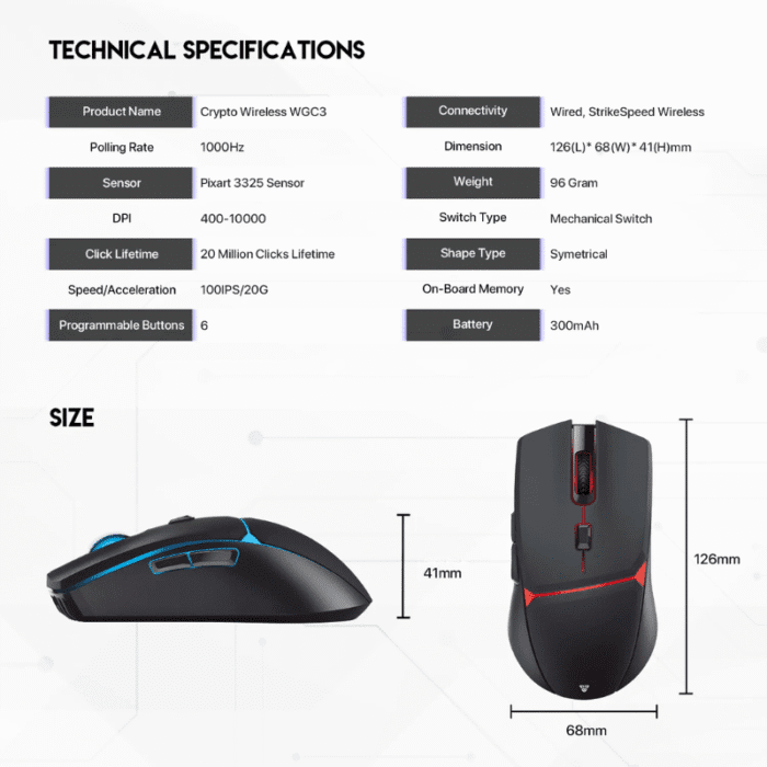 Fantech WGC3 Wireless Mouse Gaming Rechargeable DUAL MODE PIXART 3325 - Image 3